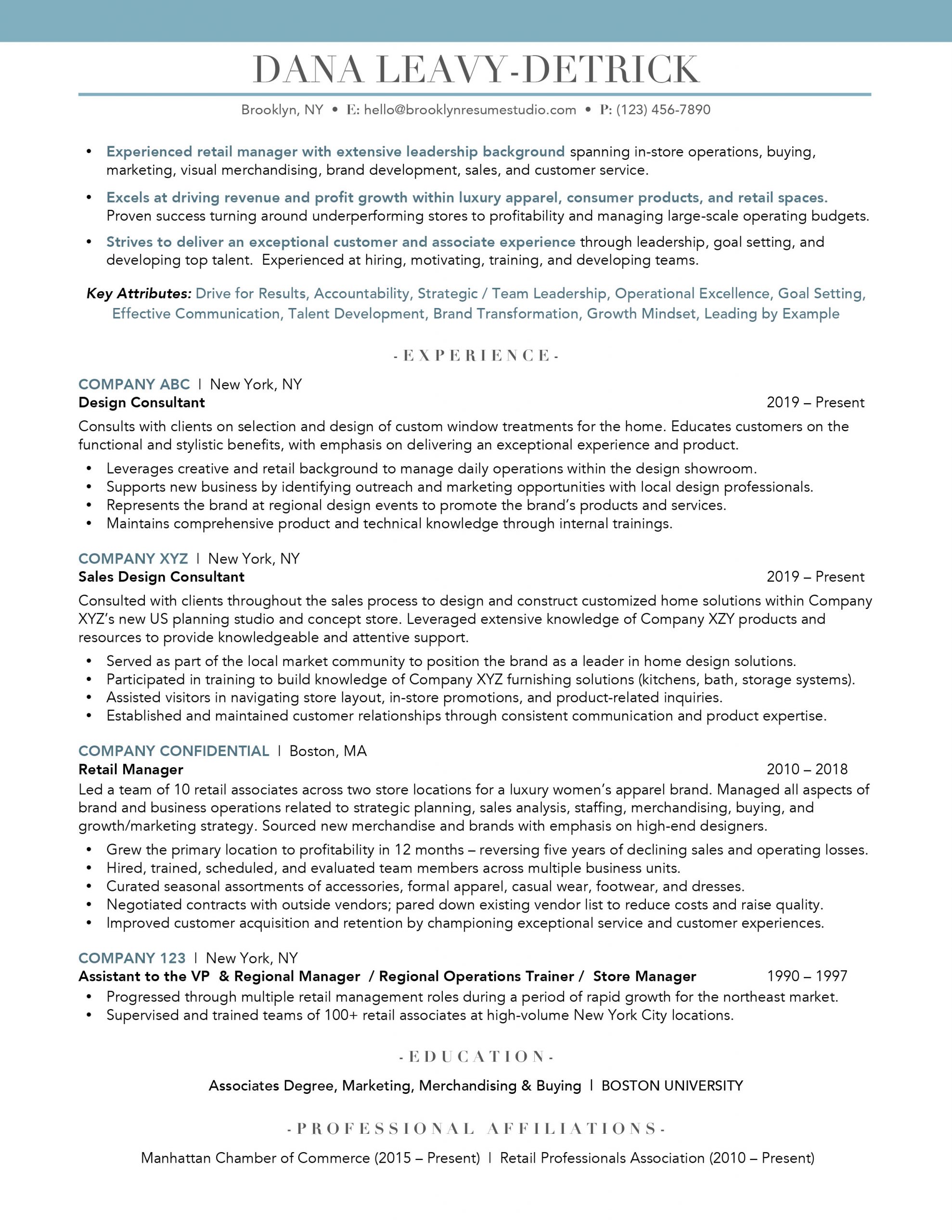 Resume Examples And Samples Brooklyn Resume Studio